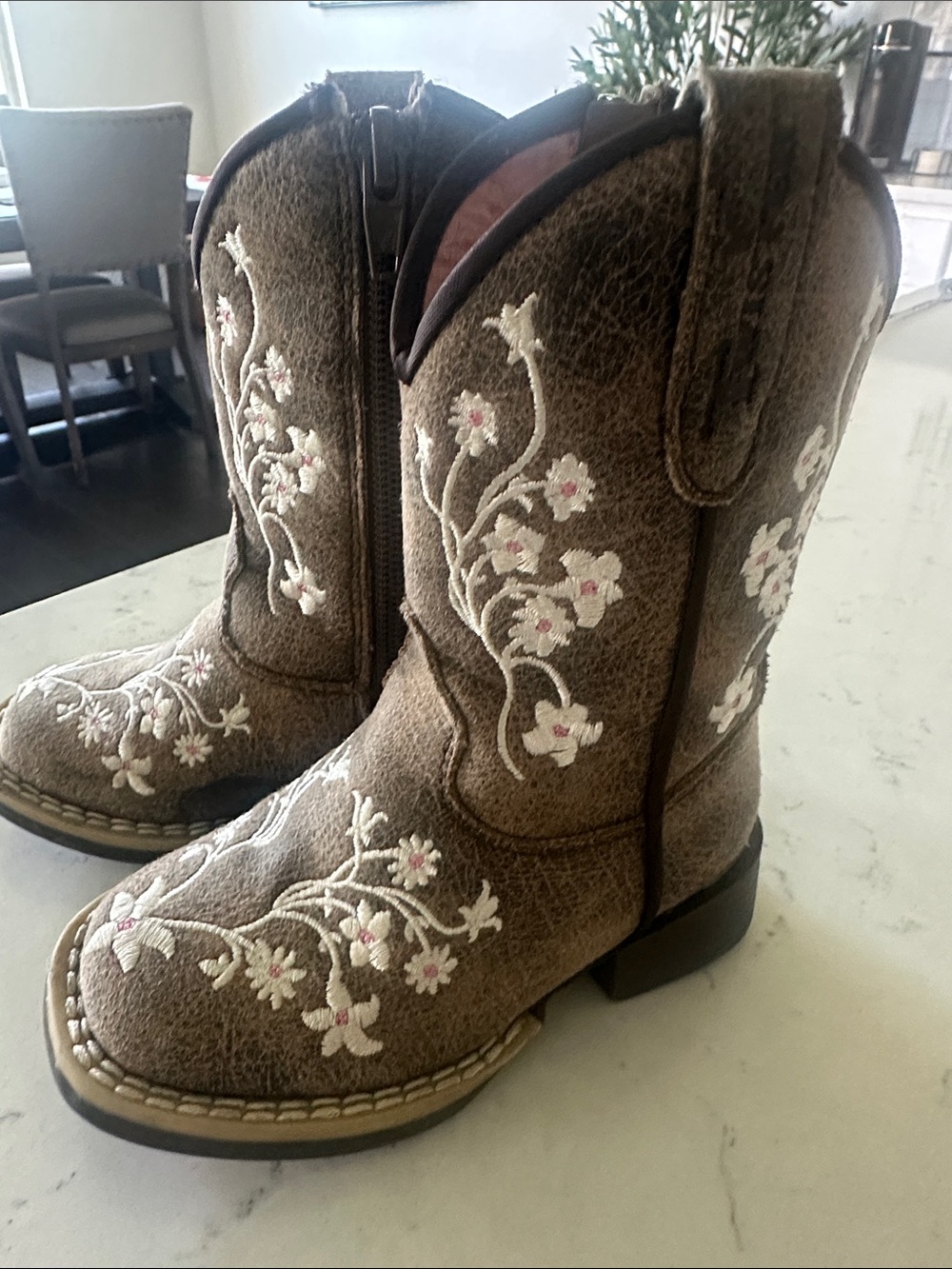 Twister Lily Brown Toddler Embroidered Western Boots - Floral Accent